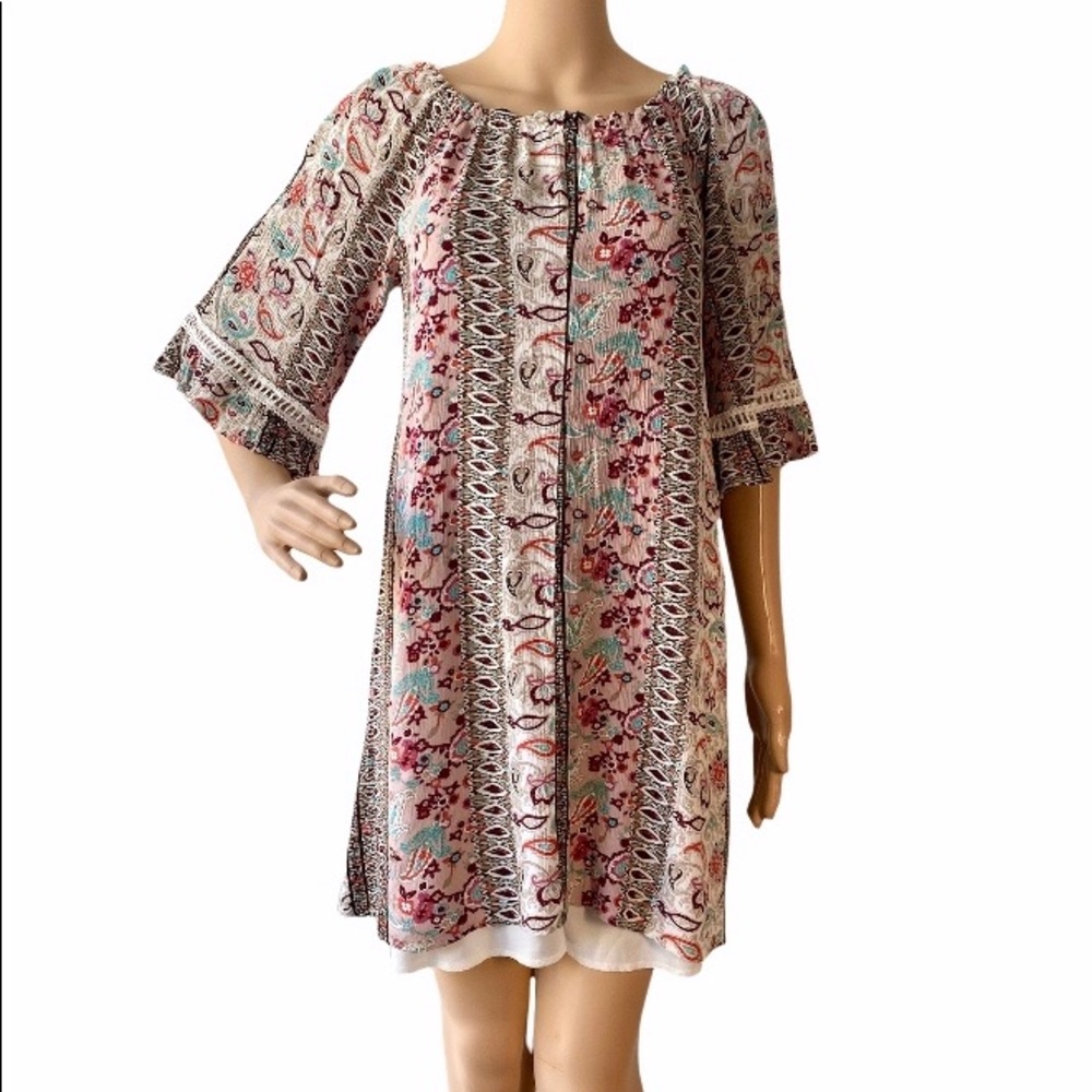 NAIF Floral Paisley Boho Off-Shoulder Dress Lined